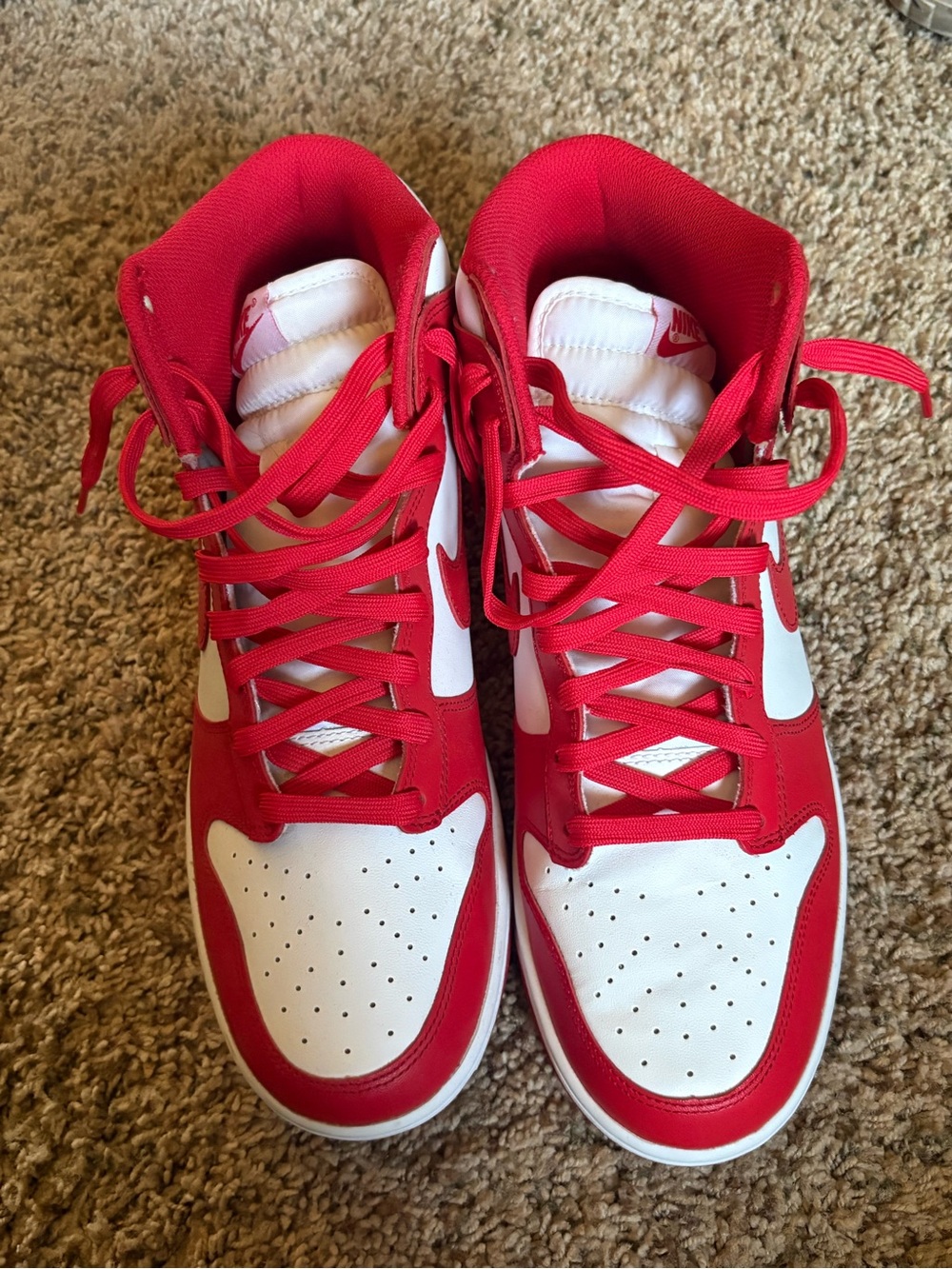 Nike Red and White High-Top Sneakers